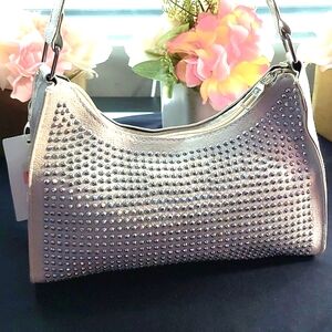 NWT✨️Beige Faux Leather & crystal shoulder girly bag.